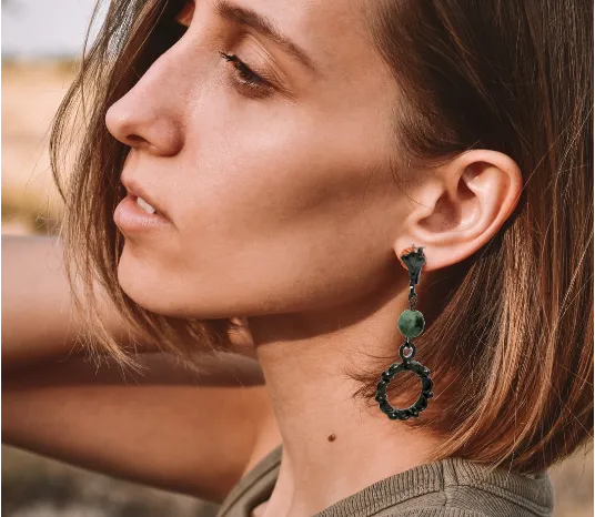 Natural African Turquoise Earrings with Black Gunmetal Accents | Lightweight and Comfortable