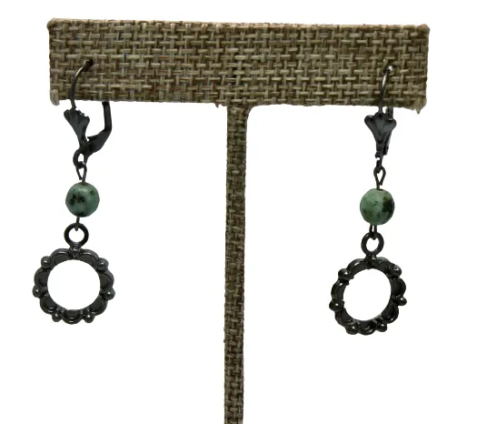 Natural African Turquoise Earrings with Black Gunmetal Accents | Lightweight and Comfortable