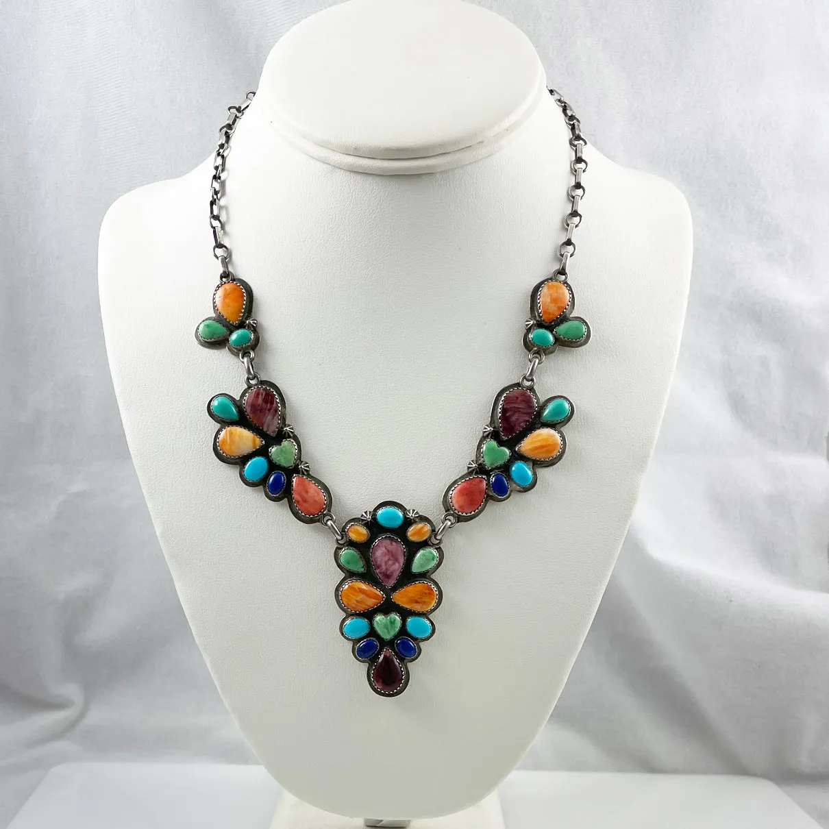 Navajo Multi Gemstone Sterling Necklace Roie Jaque Vintage