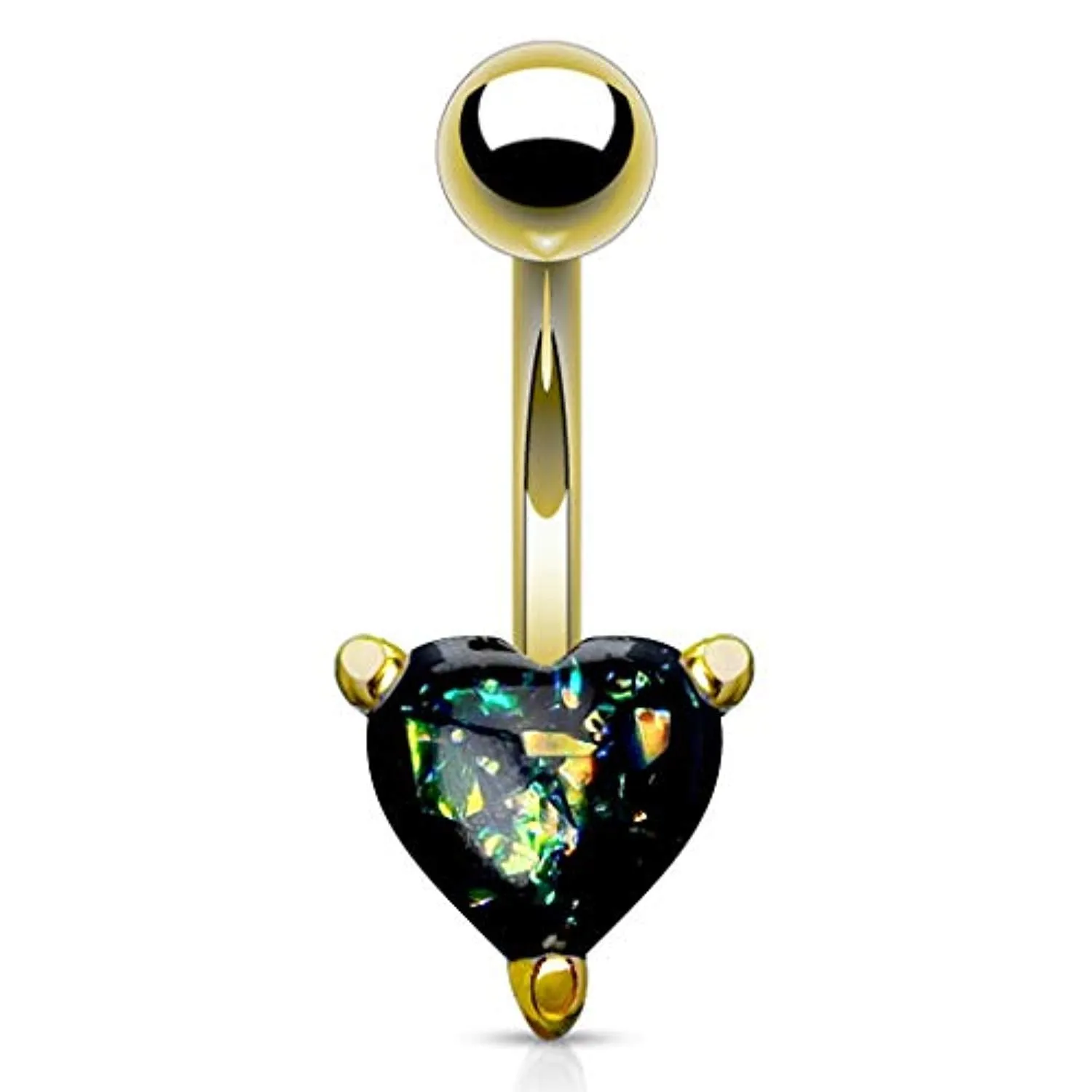 Opal Glitter Heart Prong Set Gold IP Over 316L Surgical Steel WildKlass Belly Button Navel Rings