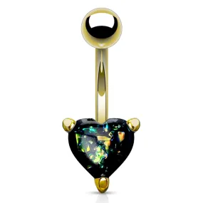 Opal Glitter Heart Prong Set Gold IP Over 316L Surgical Steel WildKlass Belly Button Navel Rings