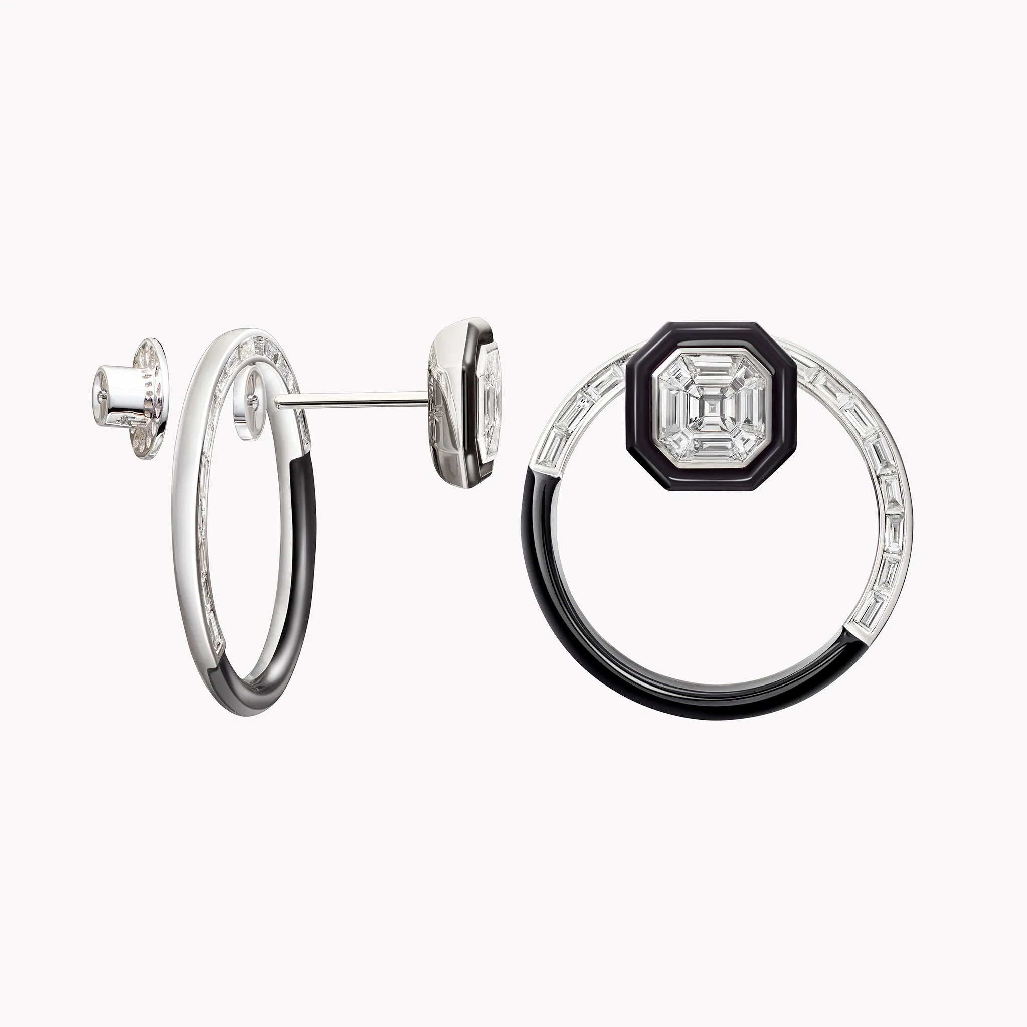 Oui Diamond & Black Enamel Hoops