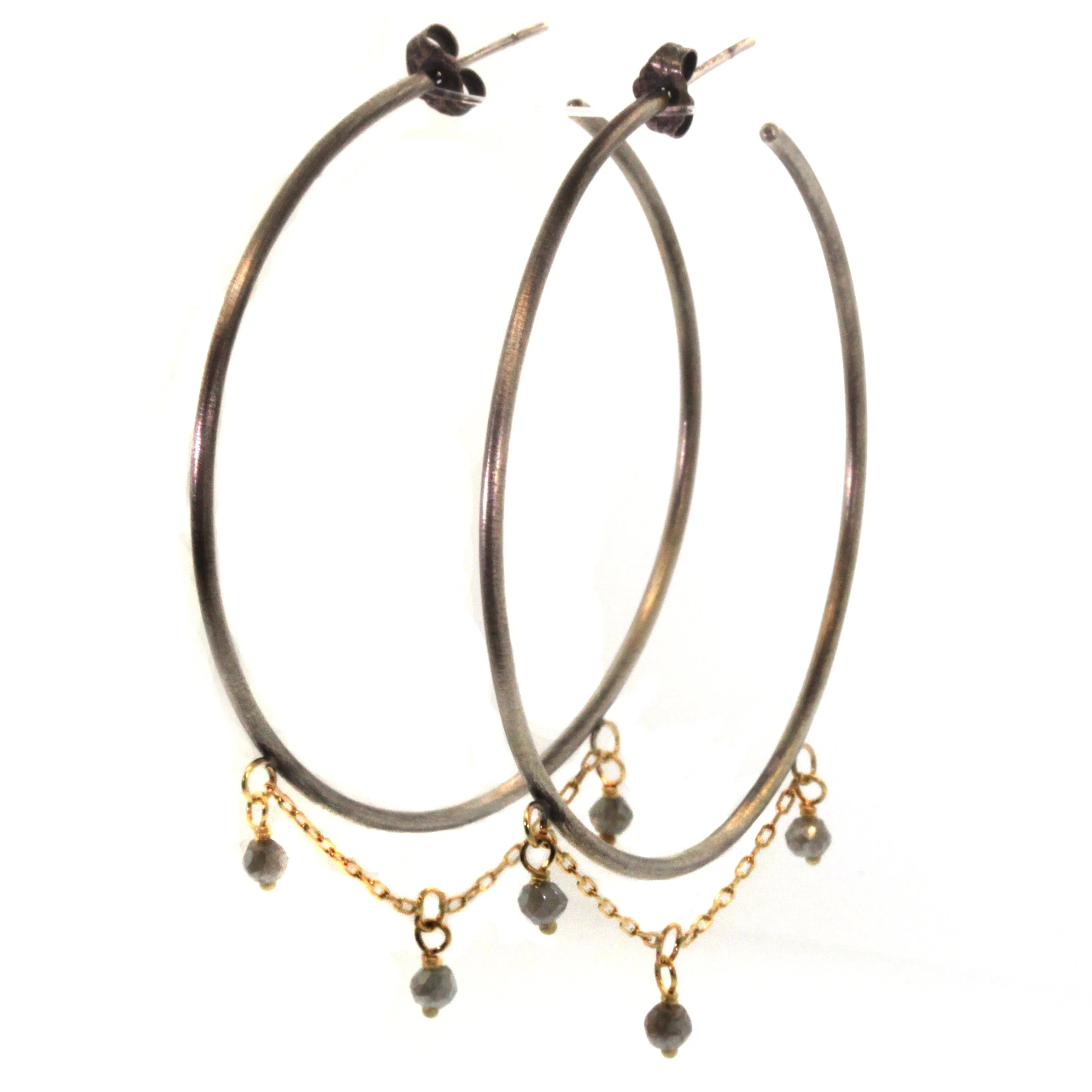 Oxidized Labradorite Princess Hoops