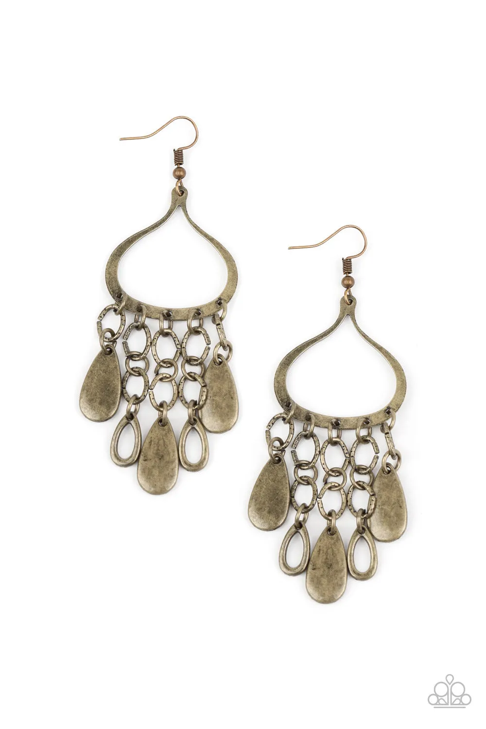 Paparazzi Earring ~ Lure Away - Brass Teardrop Cascading Earring