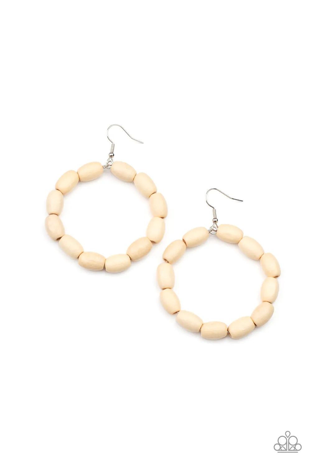 Paparazzi Living The WOOD Life - White Hoop Style Wooden Earrings