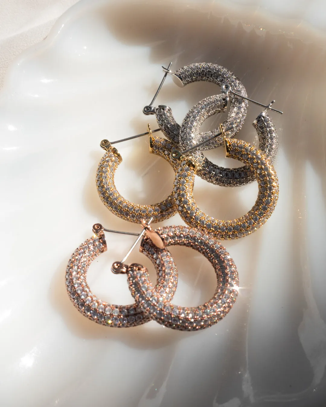 Pave Baby Amalfi Hoops- Rose Gold