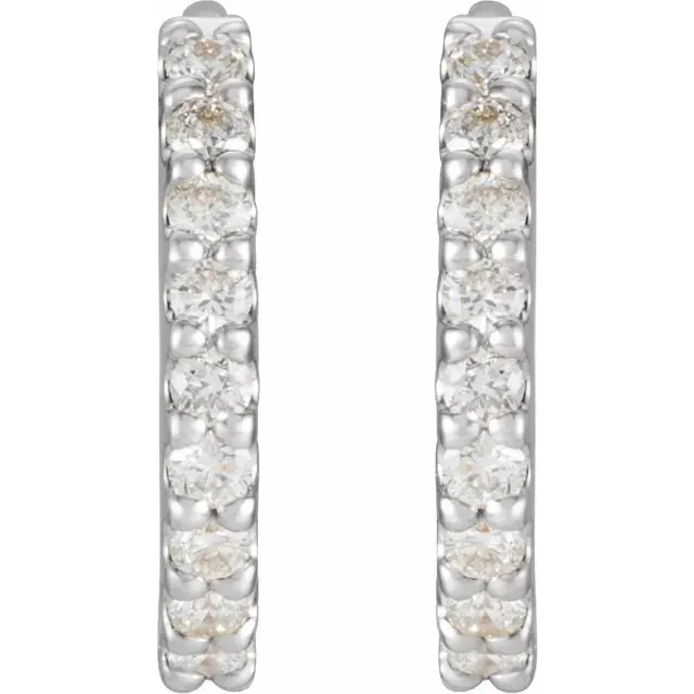 Petite 14K White Gold Hinged Hoop Diamond Earrings