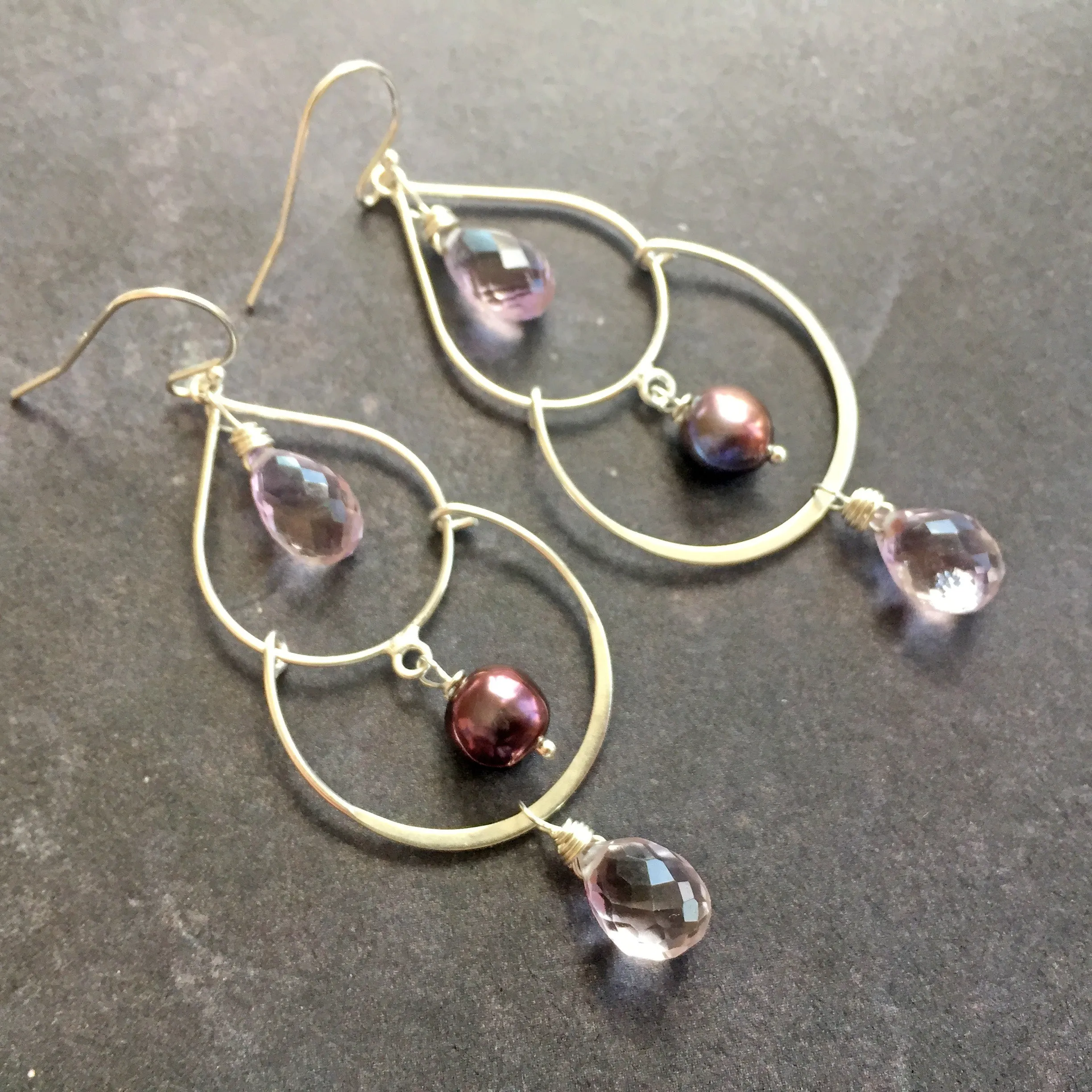 Pink Amethyst Double Hoops