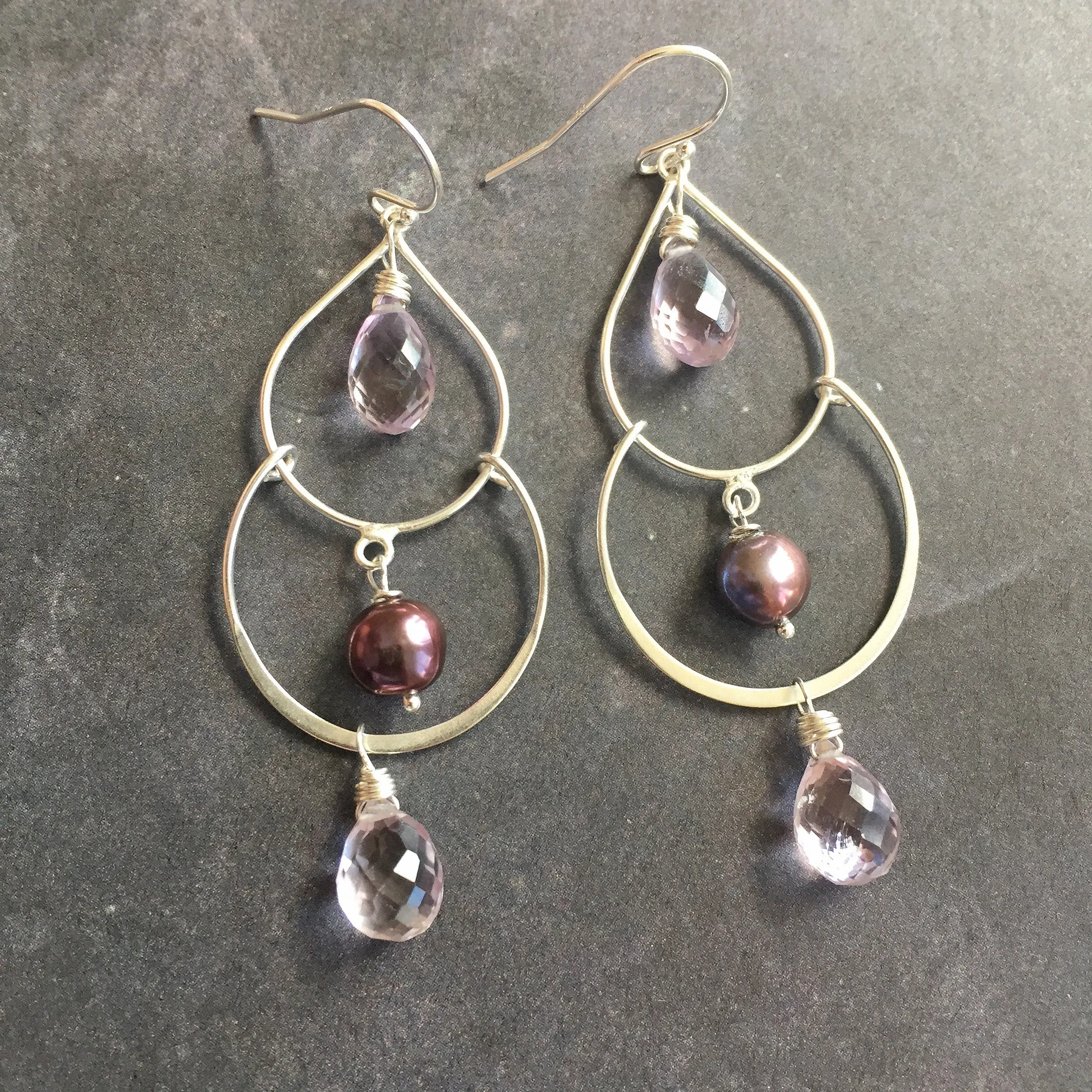 Pink Amethyst Double Hoops