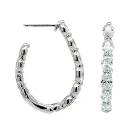 Platinum Oval Diamond Open Hoop Earrings