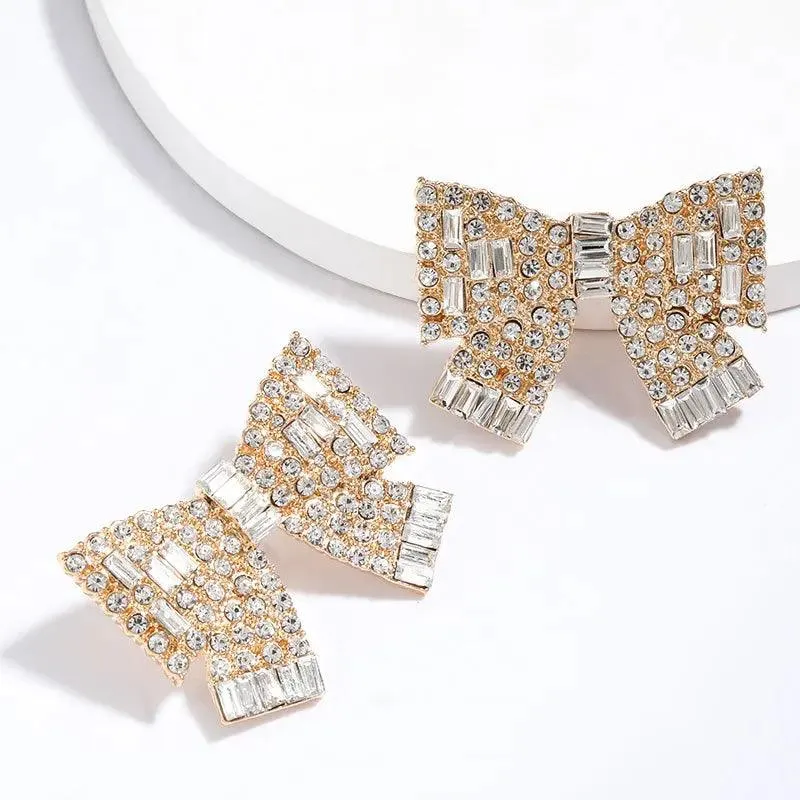 QAECJ5876 Big Earring Charm Jewelry - Fashion Rhinestone With Alloy Bowknot