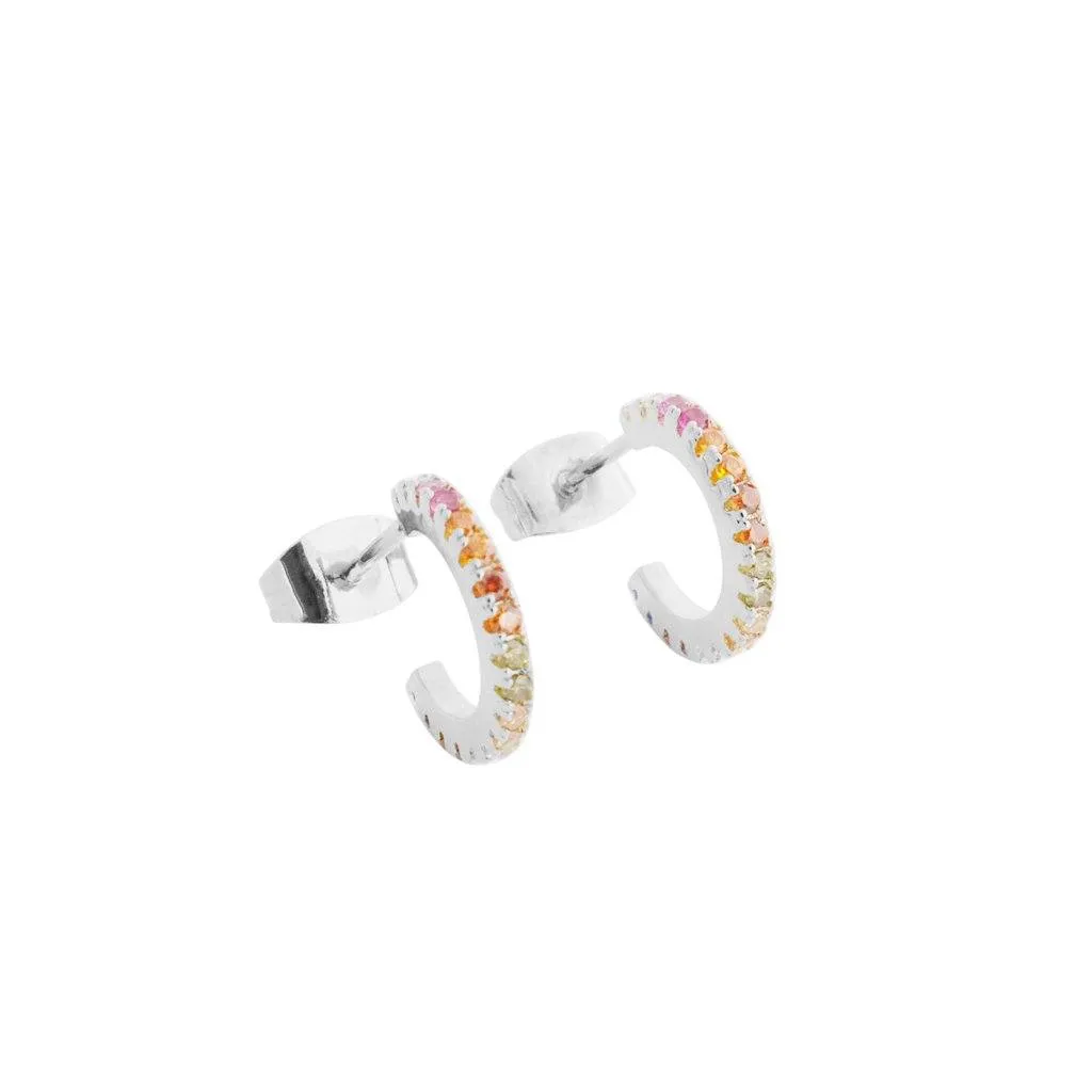 Rainbow Crystal Huggie Hoops