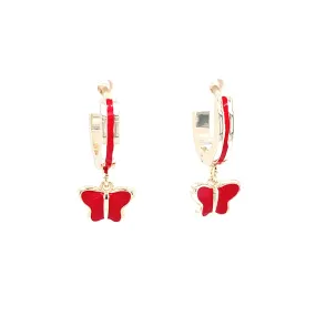 Red Enamel Butterfly Huggie Earrings