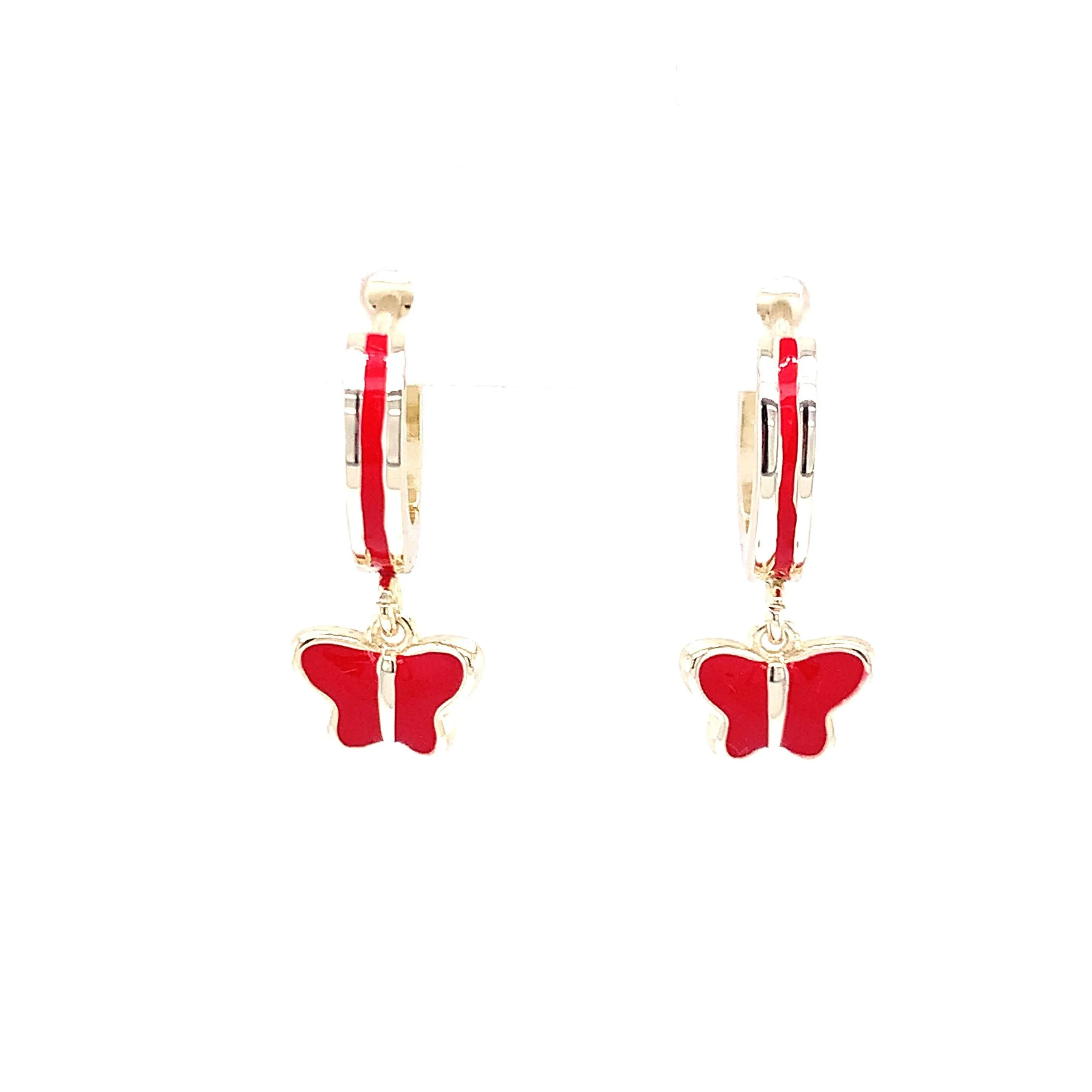 Red Enamel Butterfly Huggie Earrings