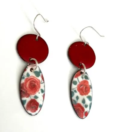 Red Floral Enamel Earrings