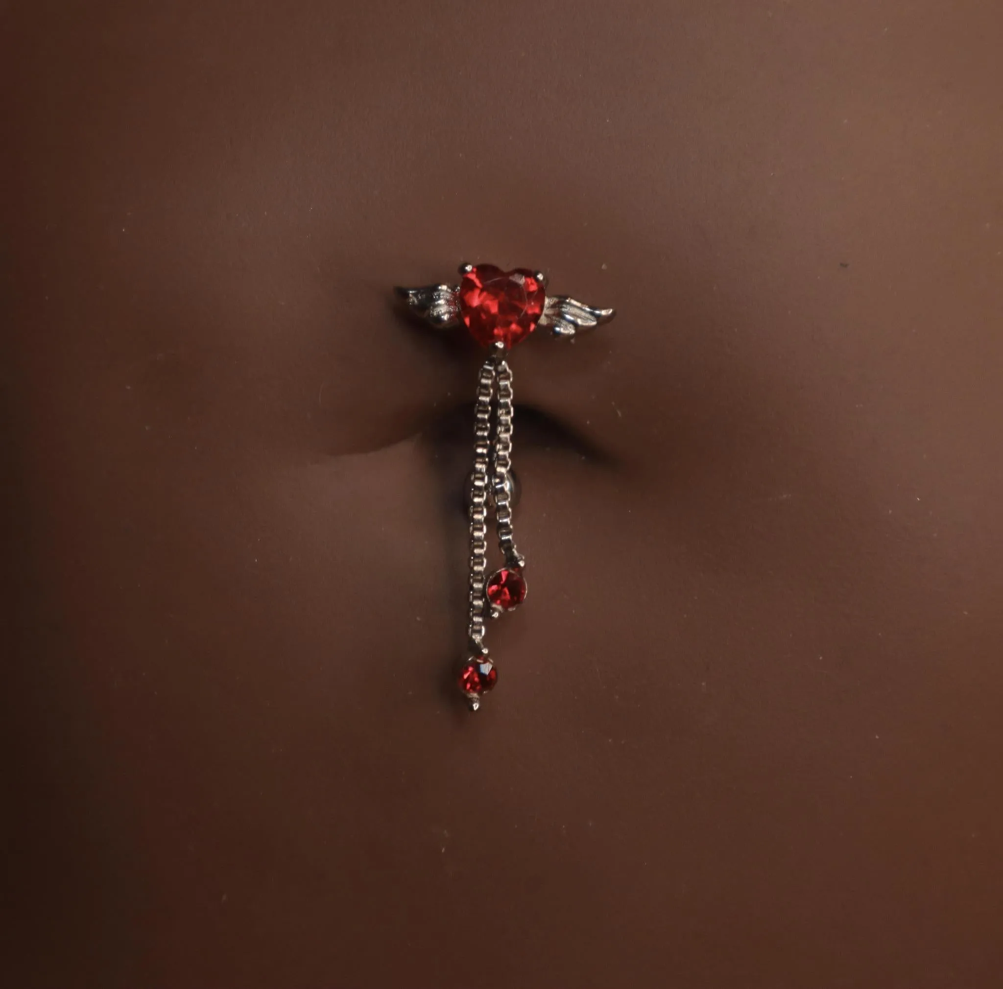 Red Heart Dangle Chain Belly Button Ring