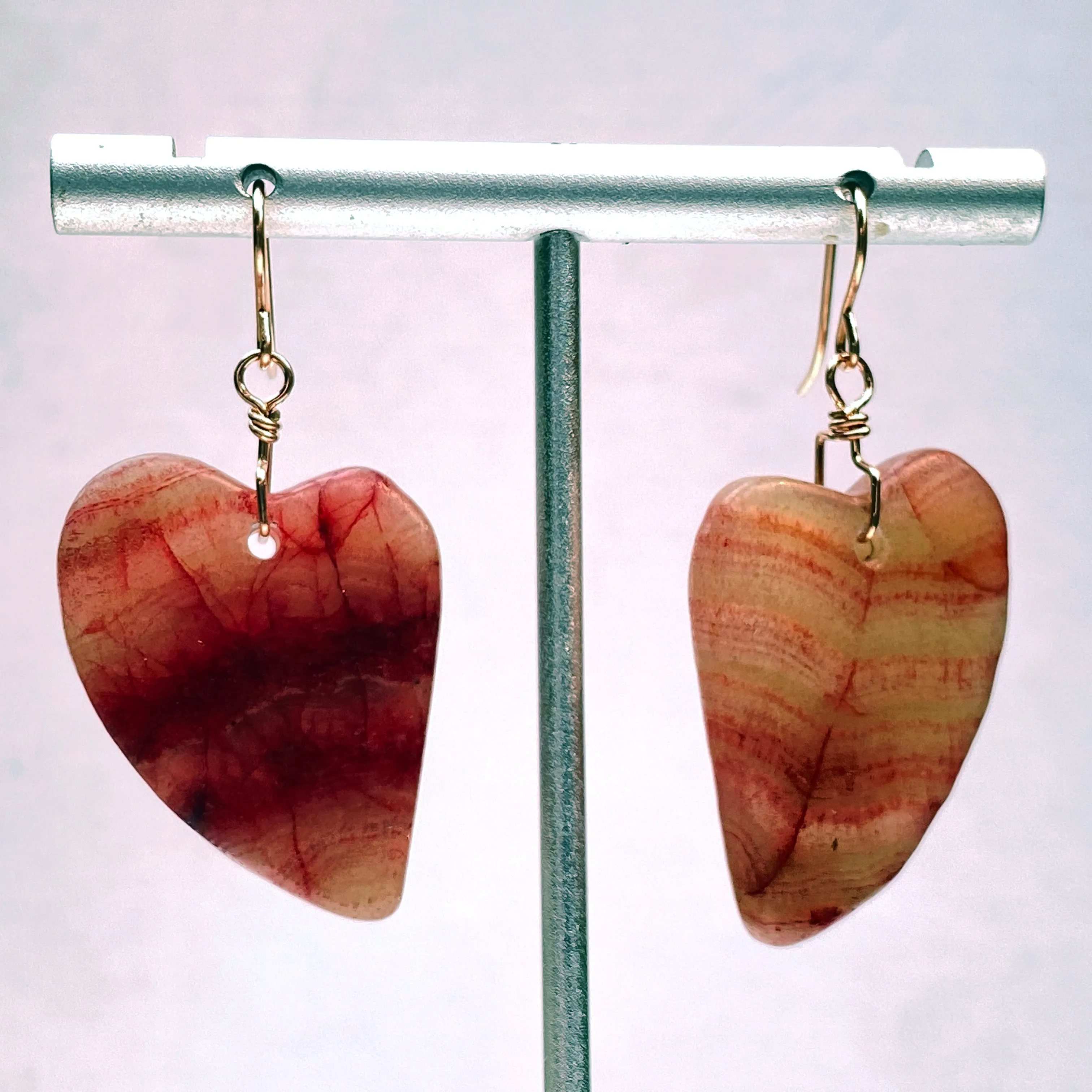 Rhodochrosite gemstone Hearts and 14 Kt Rose Gold fill Drop Earrings