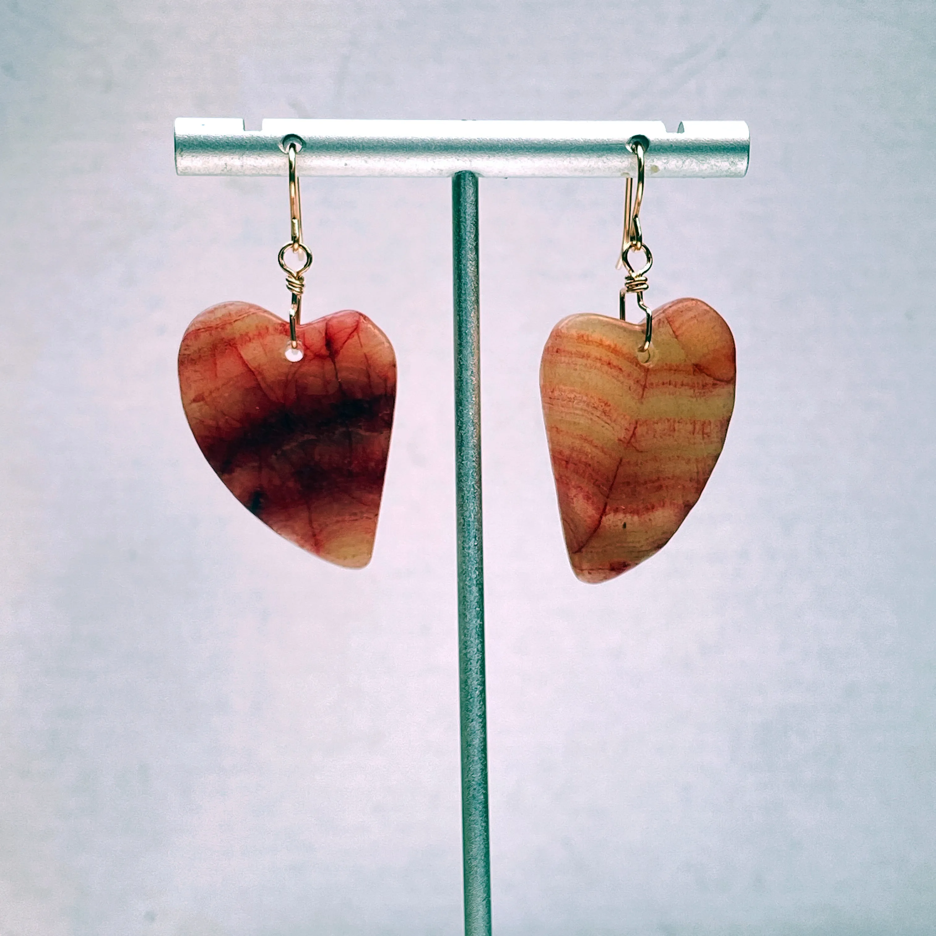 Rhodochrosite gemstone Hearts and 14 Kt Rose Gold fill Drop Earrings