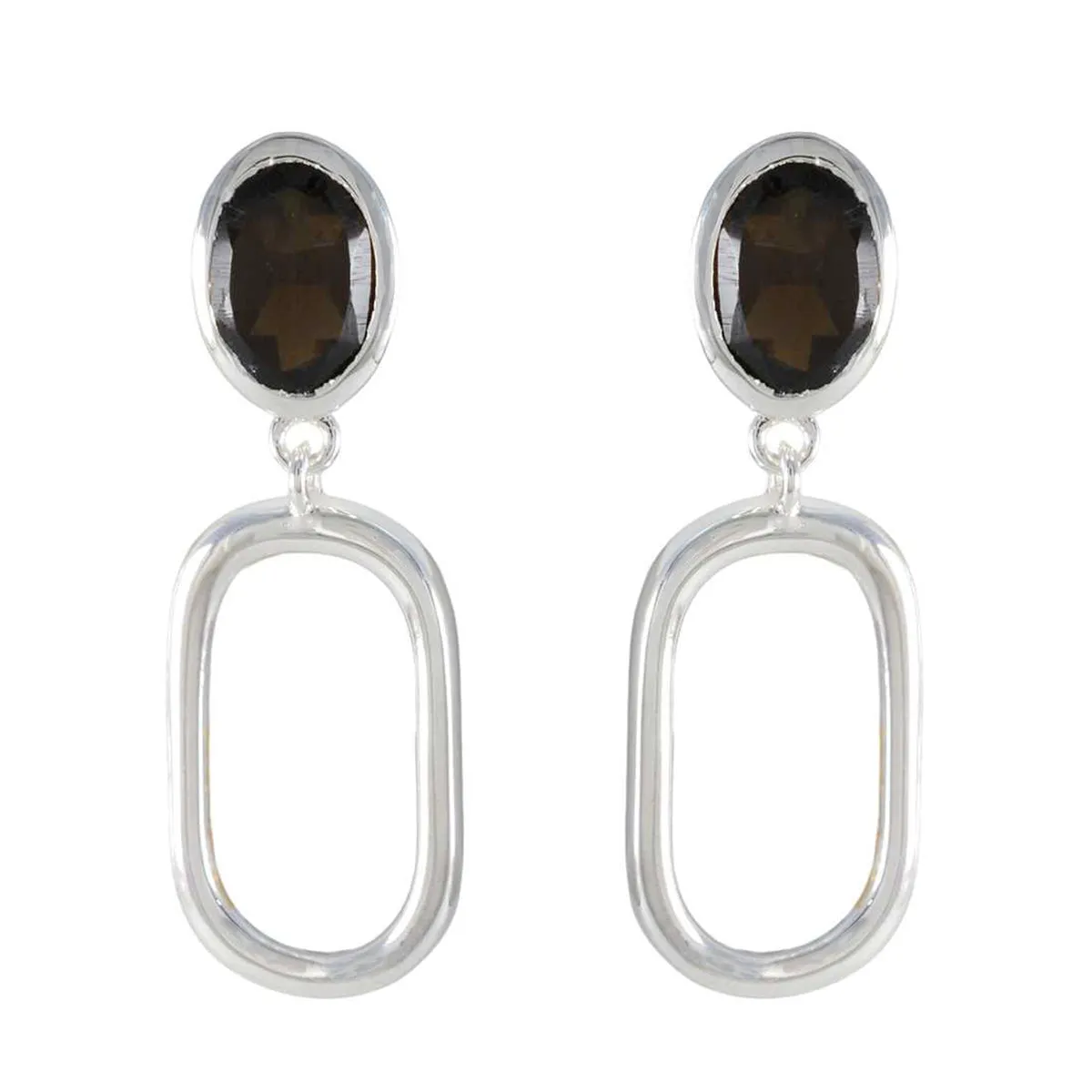 Riyo Appealing Sterling Silver Earring For Damsel Smoky Quartz Earring Bezel Setting Brown Earring Stud Earring