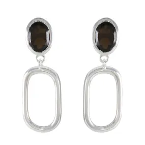 Riyo Appealing Sterling Silver Earring For Damsel Smoky Quartz Earring Bezel Setting Brown Earring Stud Earring