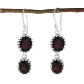 Riyo Beddable 925 Sterling Silver Earring For Damsel Garnet Earring Bezel Setting Red Earring Dangle Earring