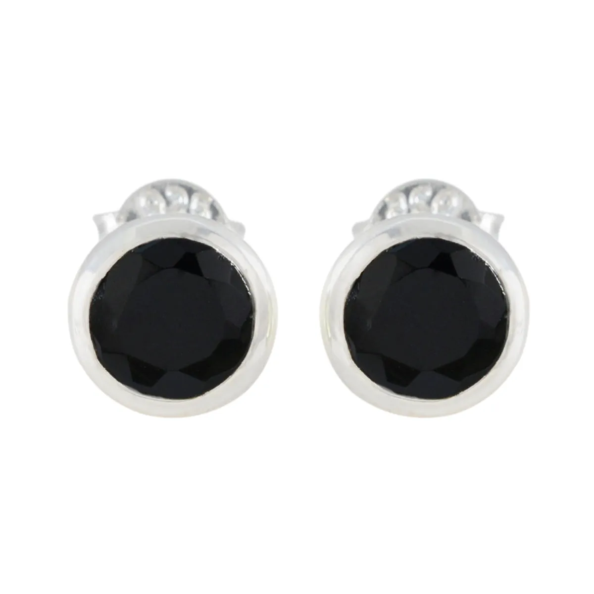 Riyo Beddable Sterling Silver Earring For Sister Black Onyx Earring Bezel Setting Black Earring Stud Earring