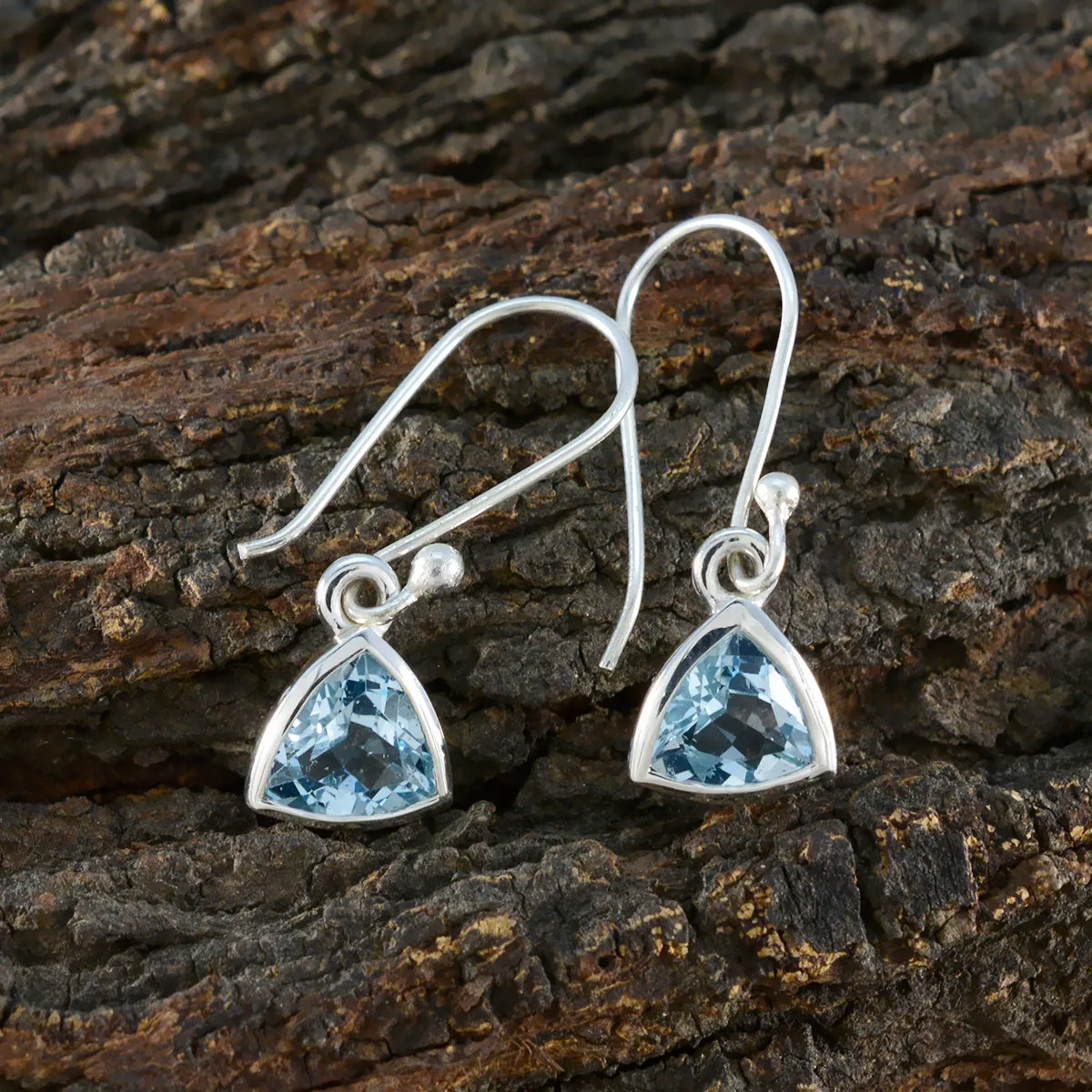 Riyo Charming Sterling Silver Earring For Damsel Blue Topaz Earring Bezel Setting Blue Earring Dangle Earring