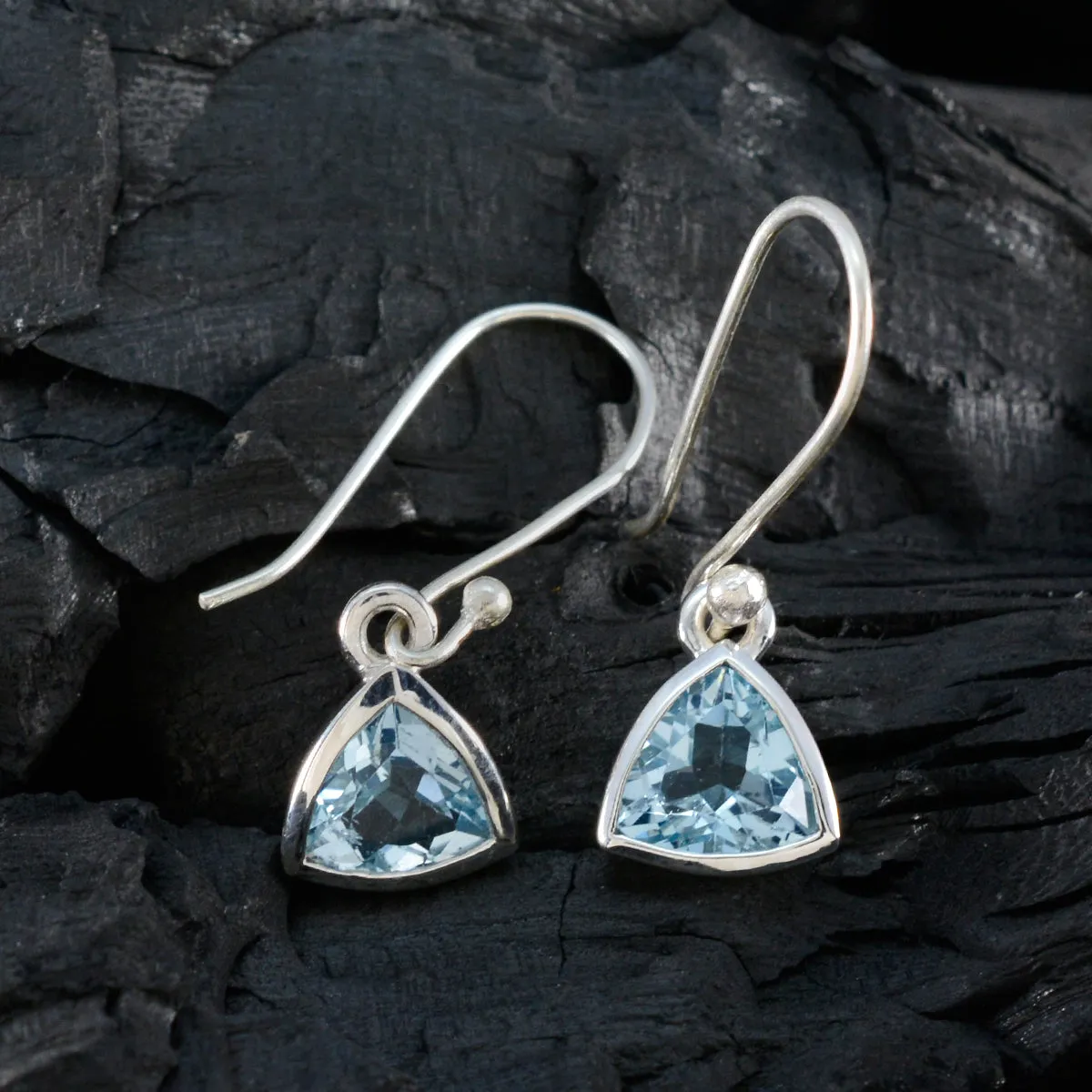 Riyo Charming Sterling Silver Earring For Damsel Blue Topaz Earring Bezel Setting Blue Earring Dangle Earring