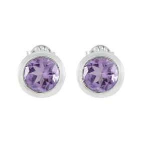 Riyo Fanciable 925 Sterling Silver Earring For Lady Amethyst Earring Bezel Setting Purple Earring Stud Earring