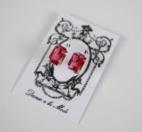 Rose Pink Swarovski Crystal Earrings - Medium Octagon