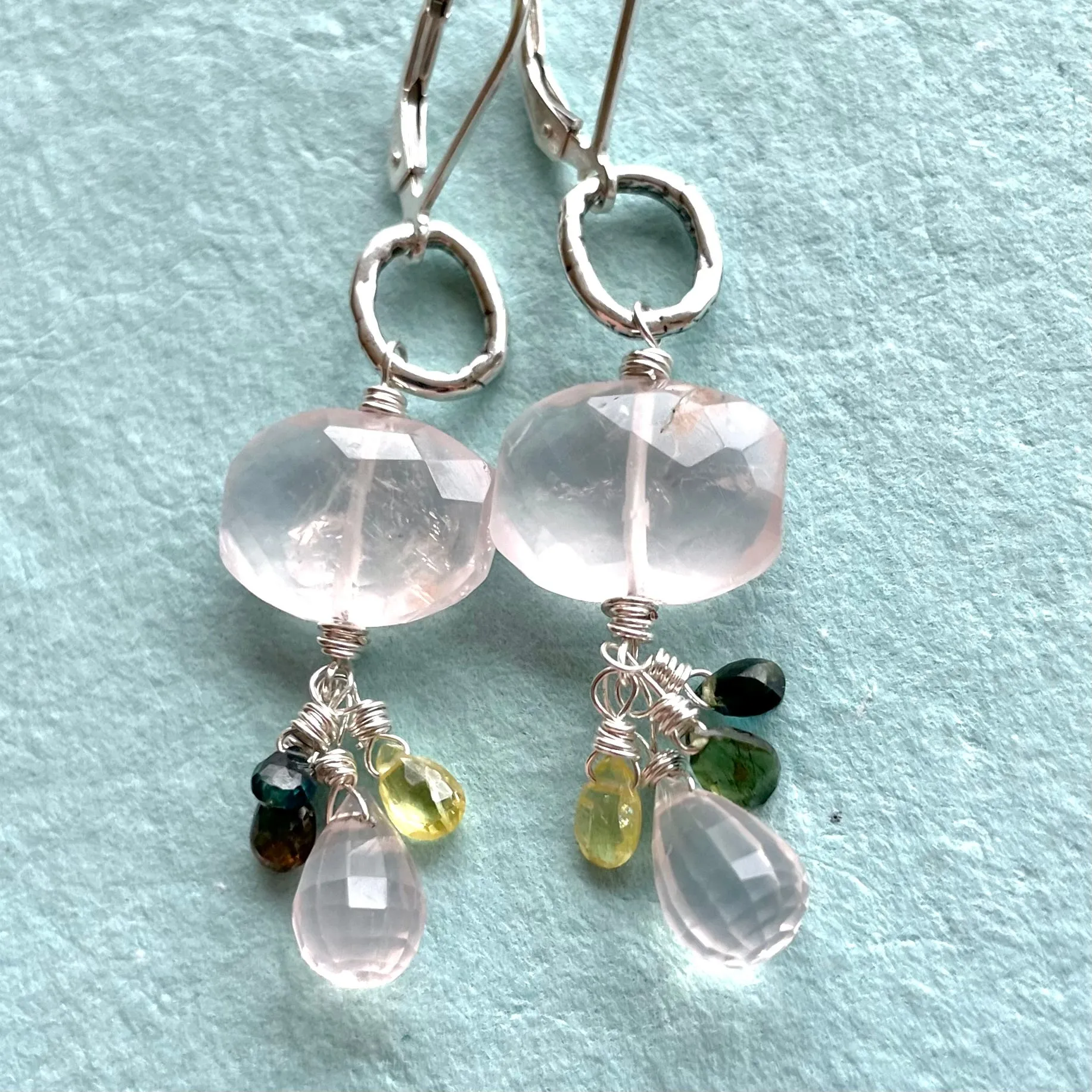 Rose Quartz and Sapphire Dangles