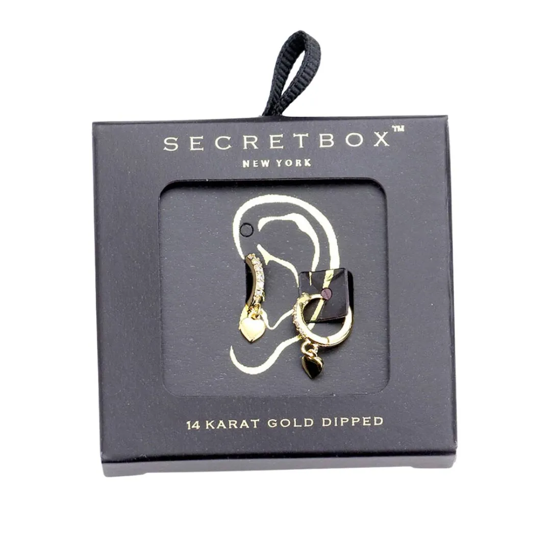 Secret Box 14K Gold Dipped CZ Hoop Heart Earrings