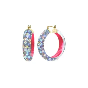 Sequin Iridescent Lucite Hoop Earrings