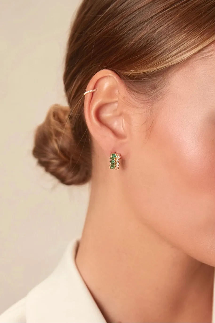 Short Stack Emerald Mini Hoops