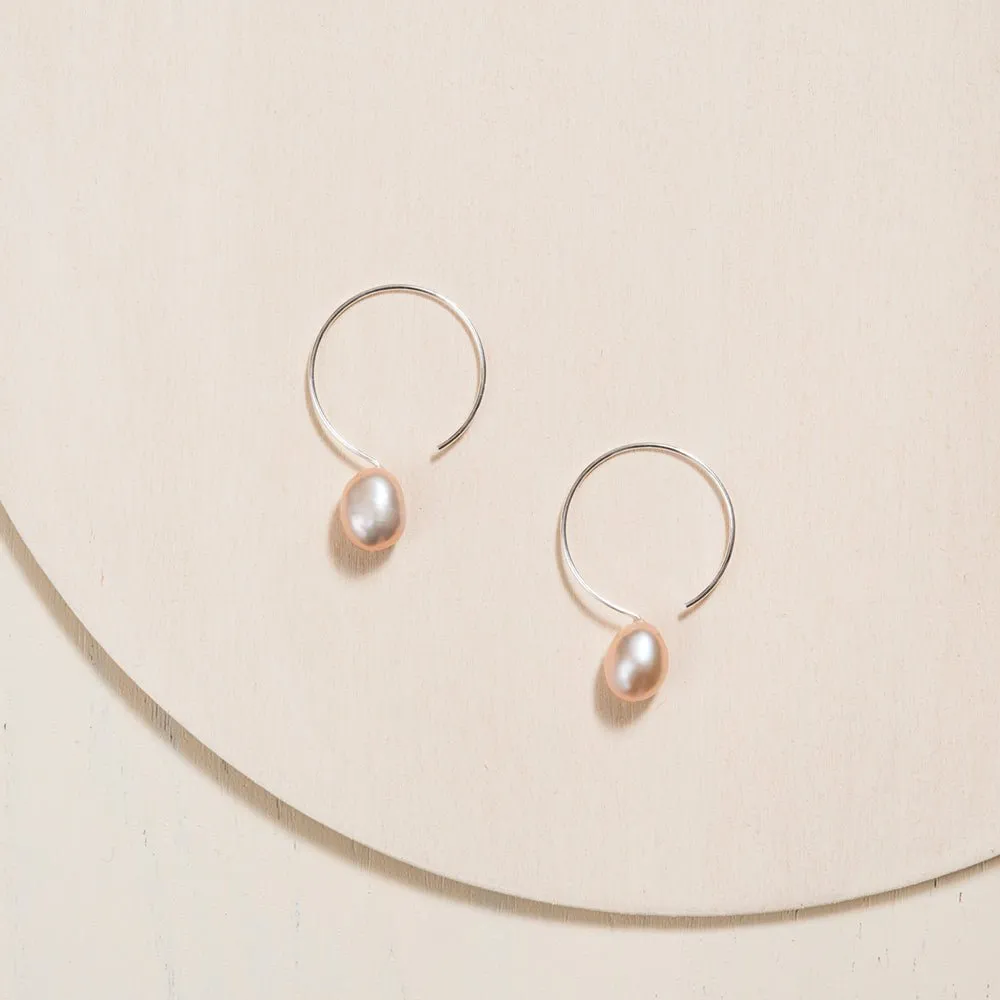 Silver Hoop Earrings - Ivory Pearl - 24mm