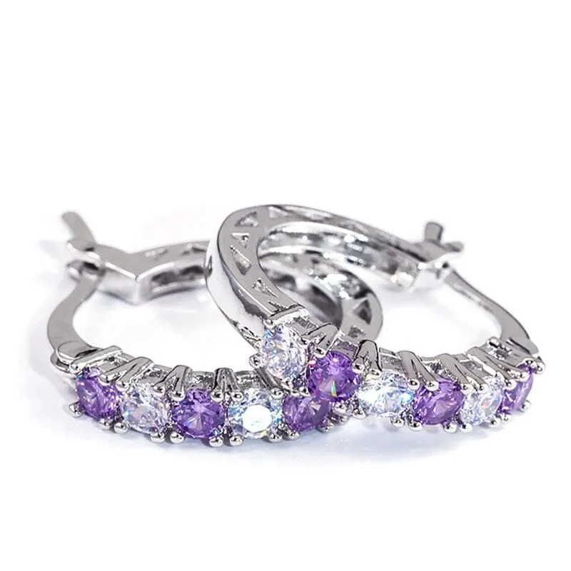 Silver Love Sapphire Emerald Amethyst Ruby Earrings