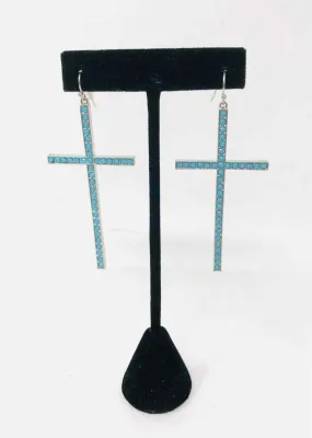 Silver/Blue Cross Jewelry Earrings