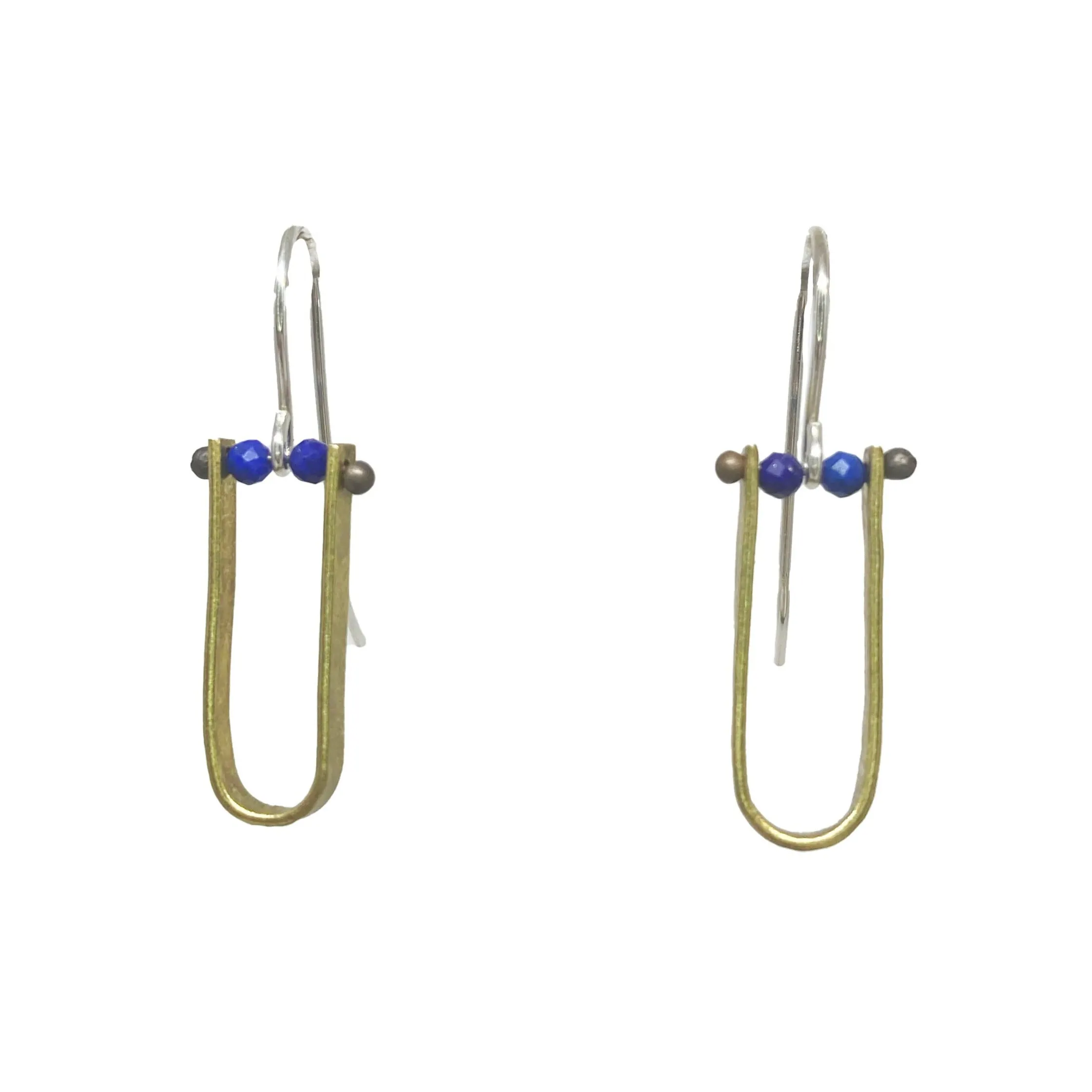 Small Brass Drop & Stone Bead Earrings by Eric Silva