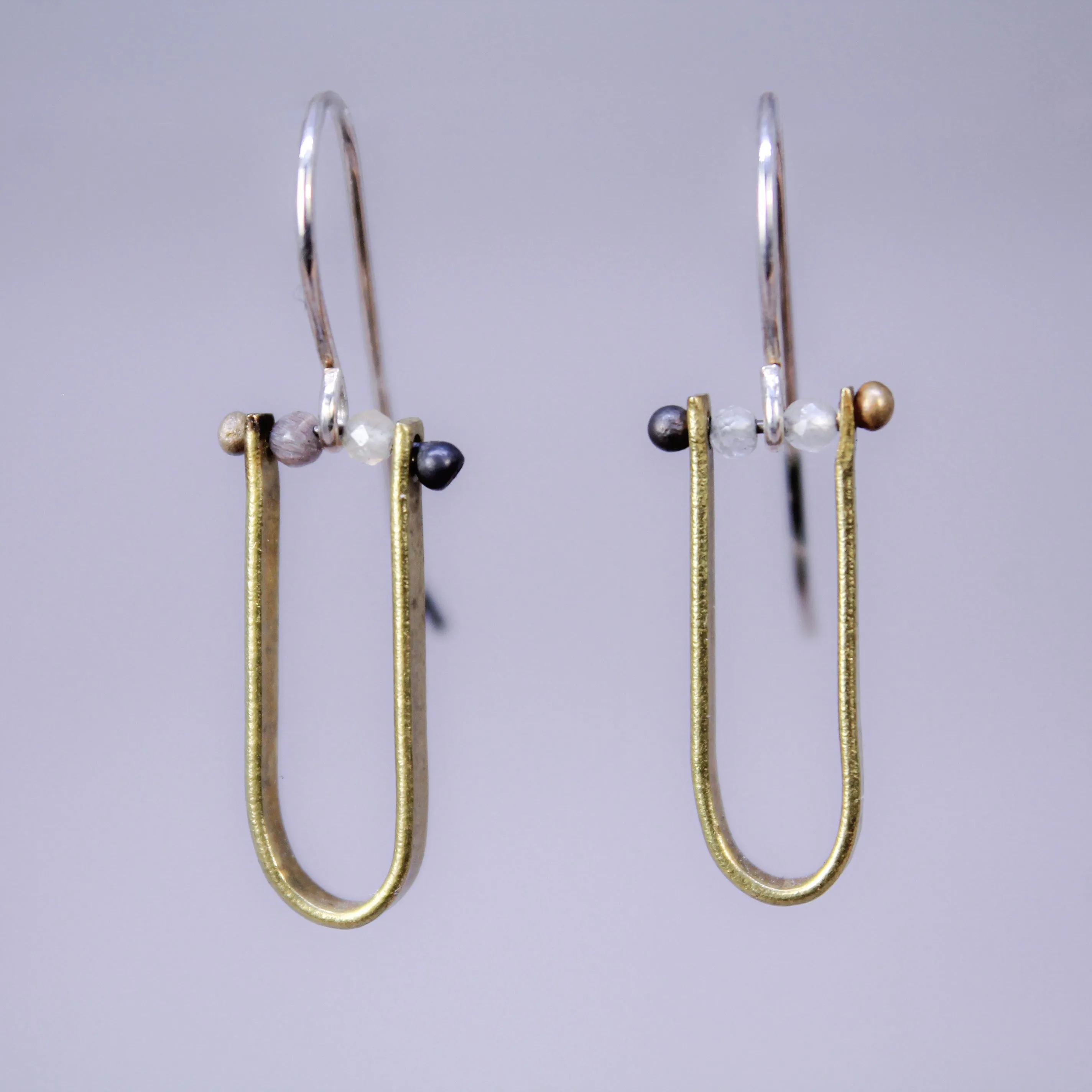 Small Brass Drop & Stone Bead Earrings by Eric Silva