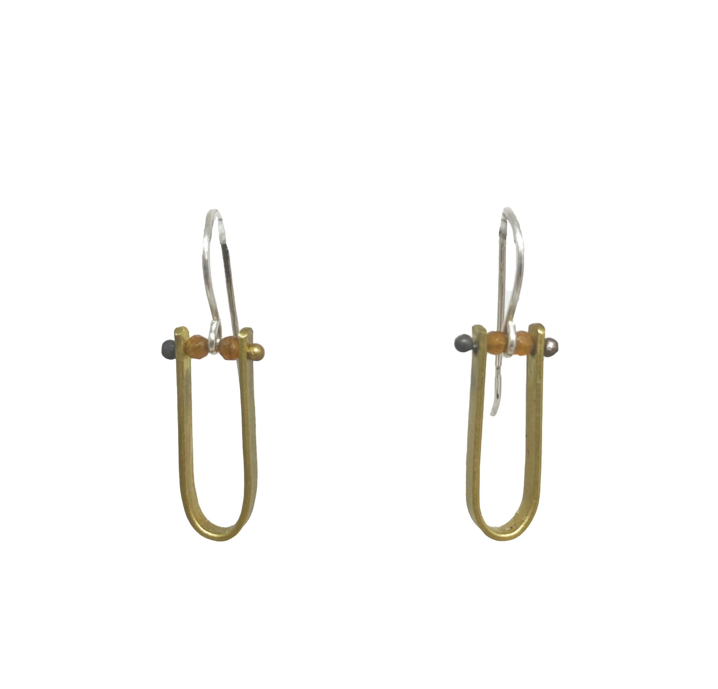 Small Brass Drop & Stone Bead Earrings by Eric Silva