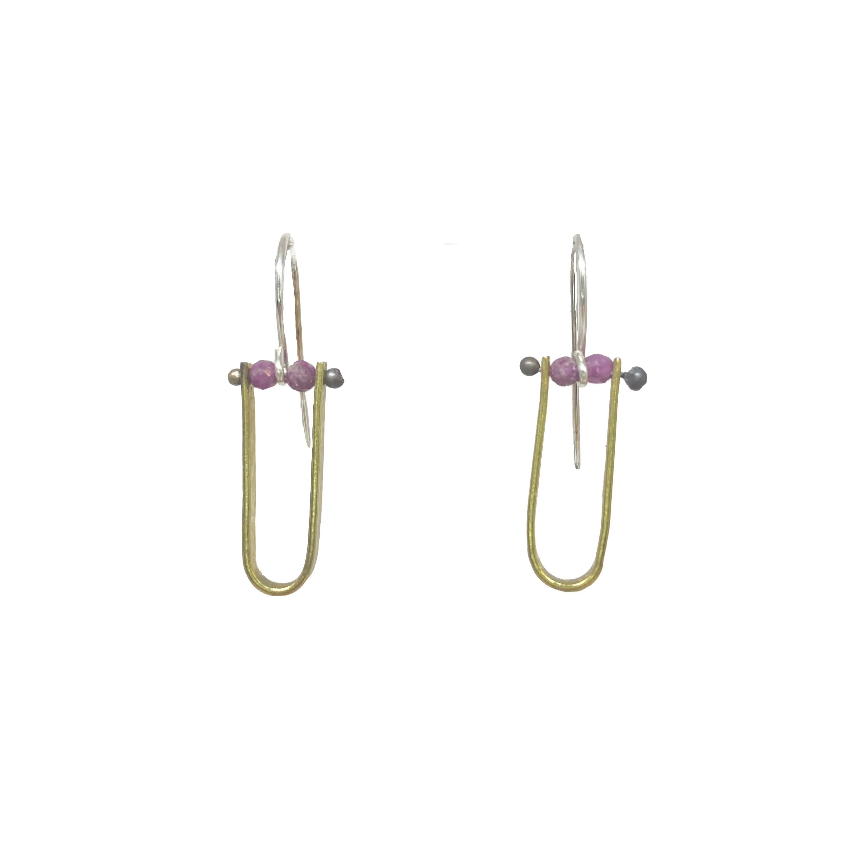 Small Brass Drop & Stone Bead Earrings by Eric Silva