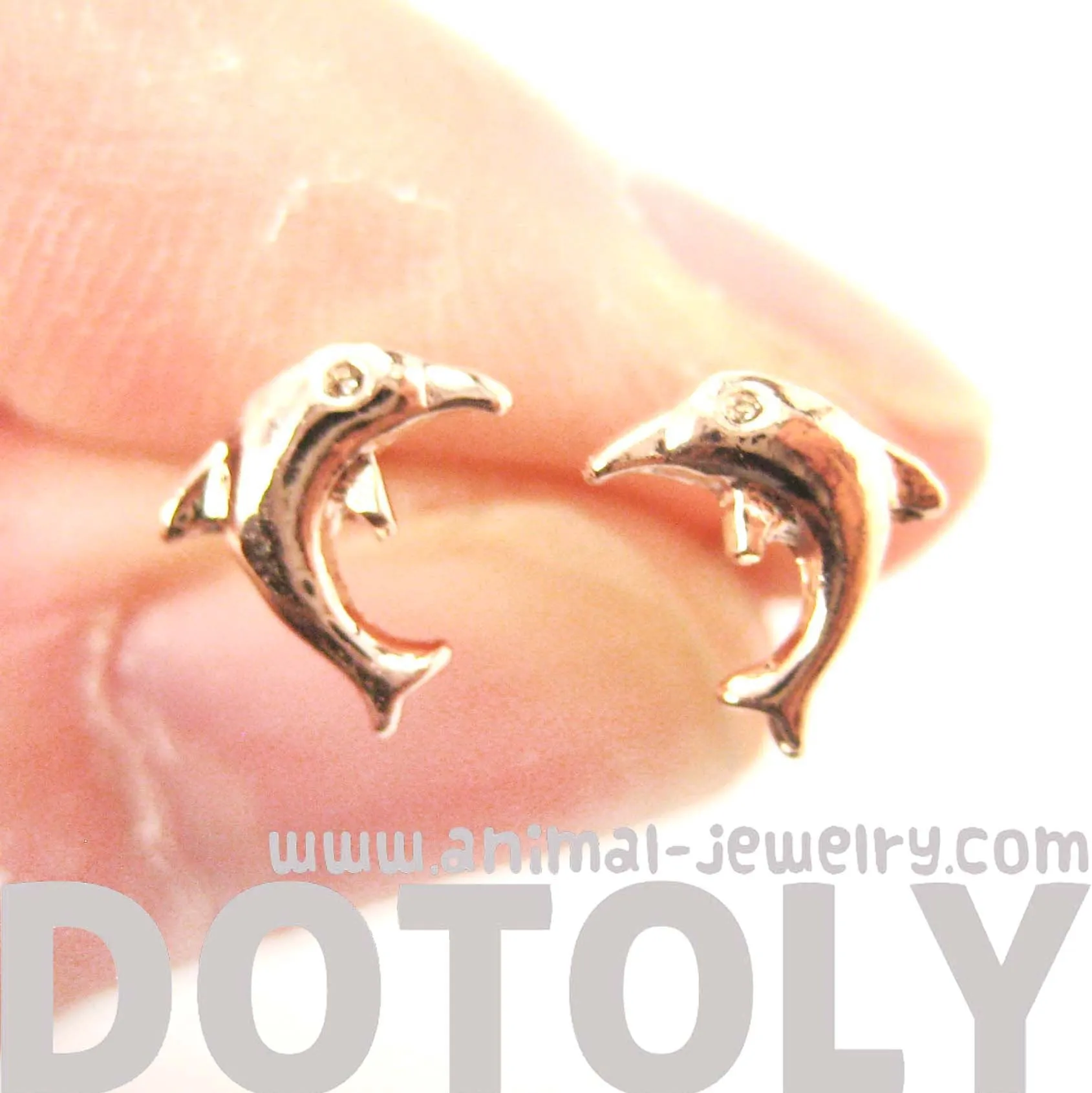 Small Dolphin Fish Sea Animal Stud Earrings in Rose Gold | DOTOLY