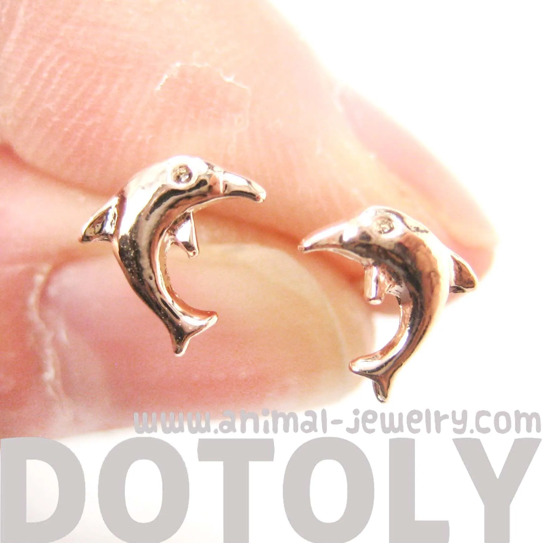 Small Dolphin Fish Sea Animal Stud Earrings in Rose Gold | DOTOLY