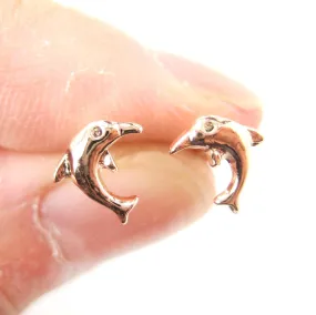 Small Dolphin Fish Sea Animal Stud Earrings in Rose Gold | DOTOLY