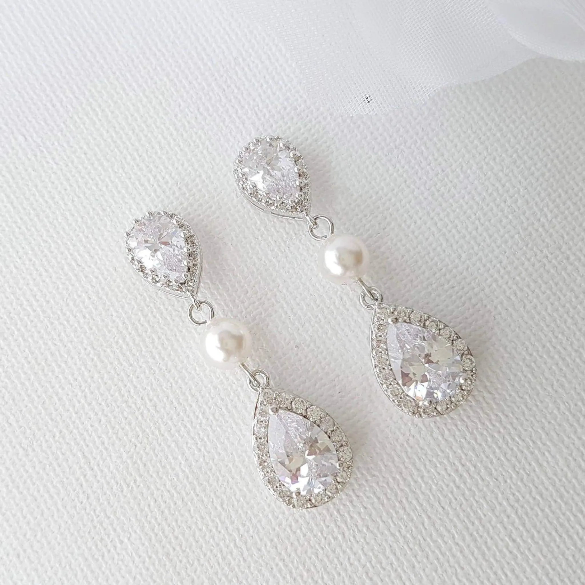 Small Pearl and Crystal Earring Necklace Set- Emma