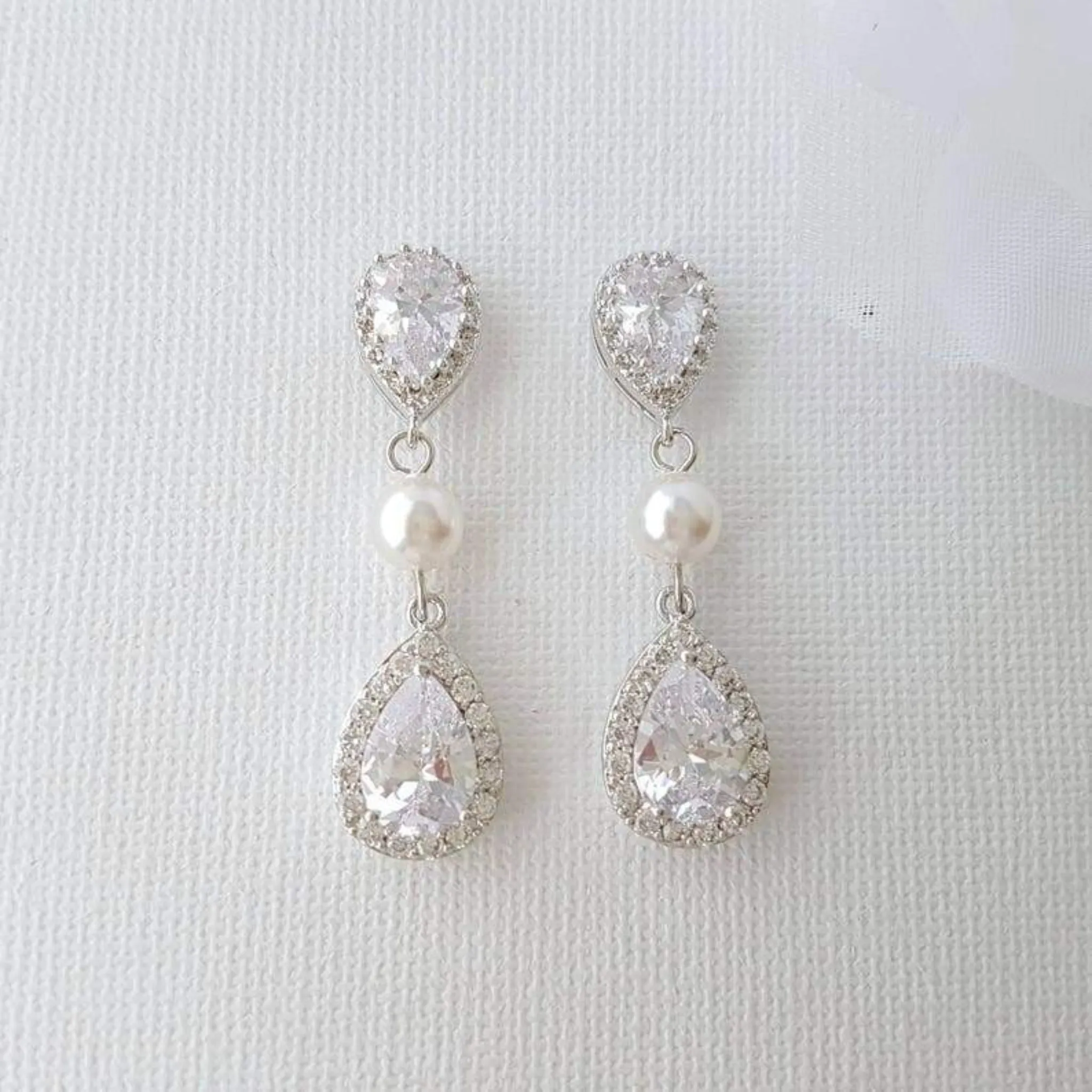 Small Pearl and Crystal Earring Necklace Set- Emma