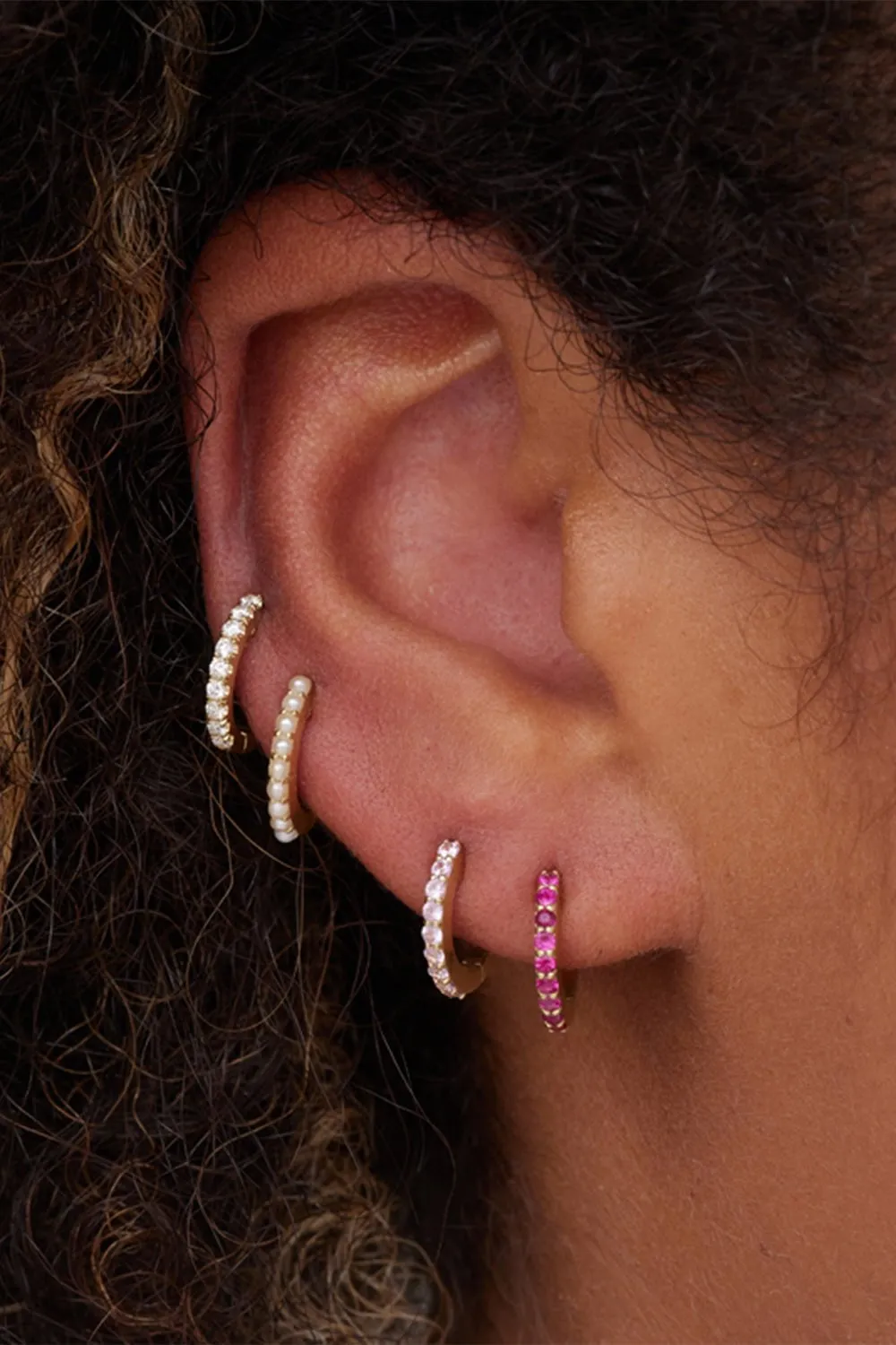 Small Pink Sapphire Huggie Earrings