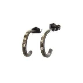 Small Rhodium Silver 3 Diamond Hoops