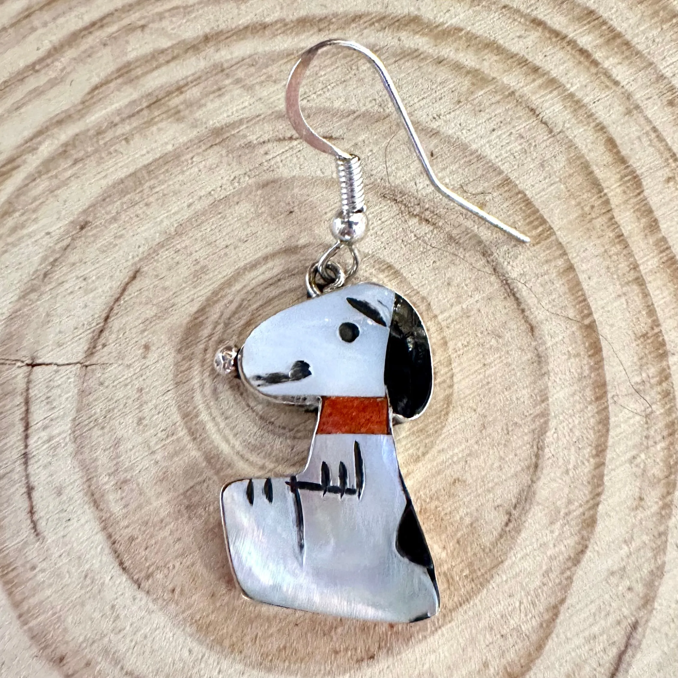 SNOOPY Shenel Comosona Zuni Toons Multi- Stone Inlay Dangle Earrings