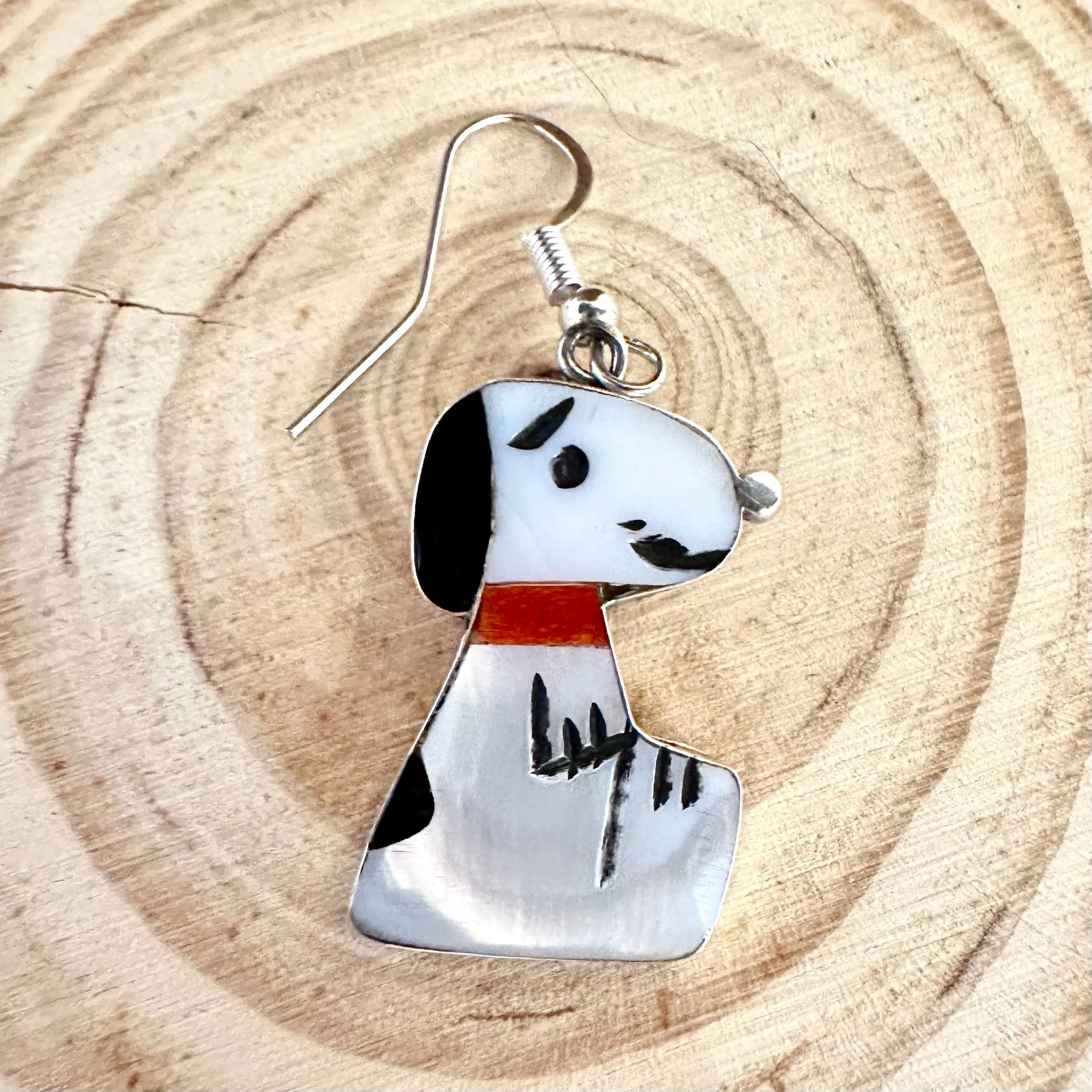 SNOOPY Shenel Comosona Zuni Toons Multi- Stone Inlay Dangle Earrings